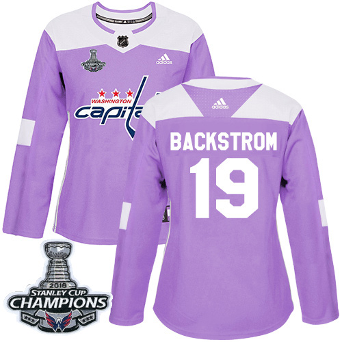Adidas Capitals #19 Nicklas Backstrom Purple Authentic Fights Cancer Stanley Cup Final Champions Women's Stitched NHL Jersey